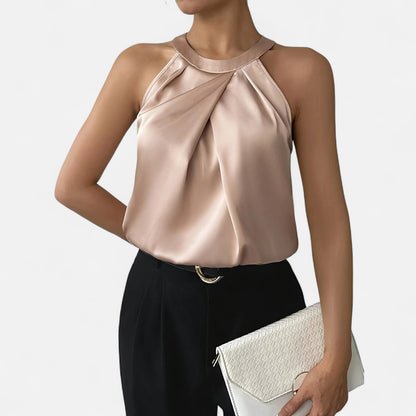 Dorevelle | Women’s Satin Blouse – Pleated Halter Style