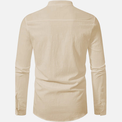Dorevelle | Men’s Linen Henley – Heritage Collarless Style