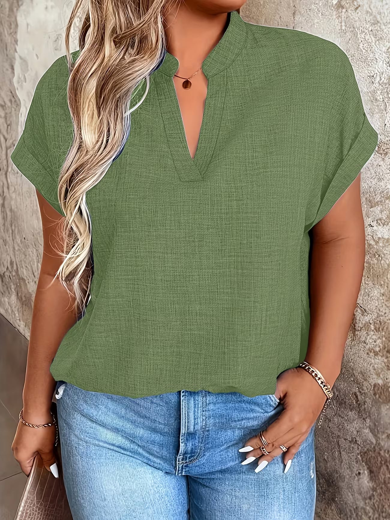 Elegant V Neck Stand Collar Women's Top Shirt