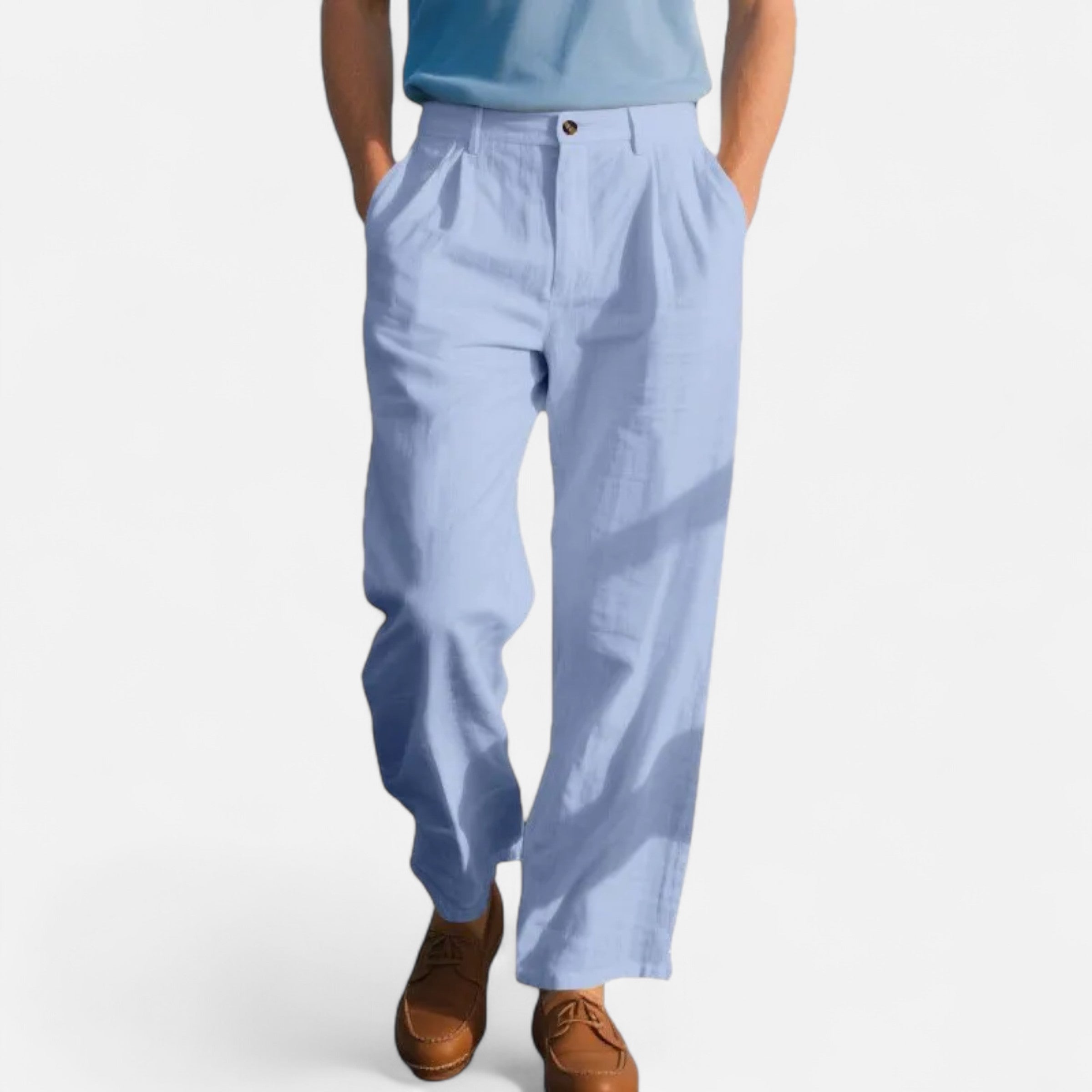 Men’s Linen Straight Leg Trousers Classic Tailored Comfort
