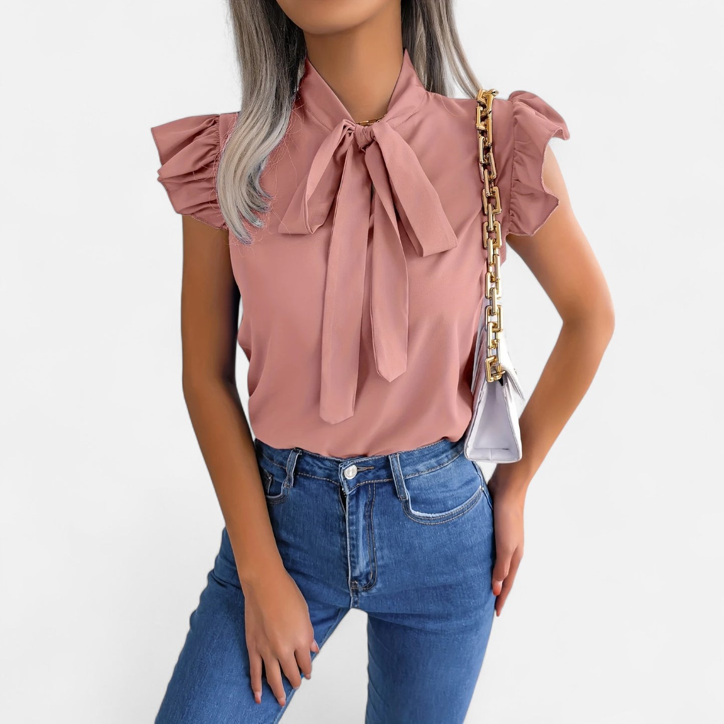 Dorevelle | Women’s Chiffon Blouse – Bow-Tie Sleeveless Style