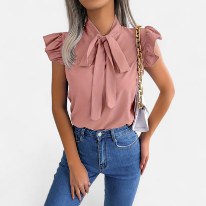 Dorevelle | Women’s Chiffon Blouse – Bow-Tie Sleeveless Style
