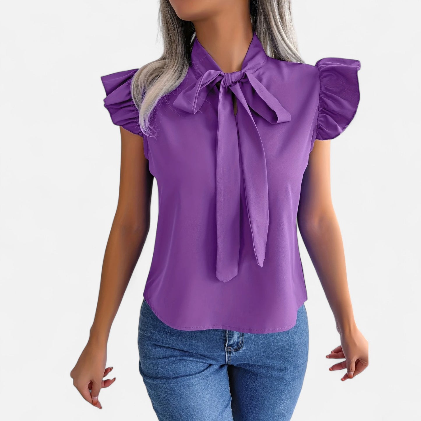 Dorevelle | Women’s Chiffon Blouse – Bow-Tie Sleeveless Style