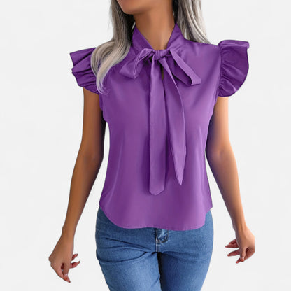 Dorevelle | Women’s Chiffon Blouse – Bow-Tie Sleeveless Style