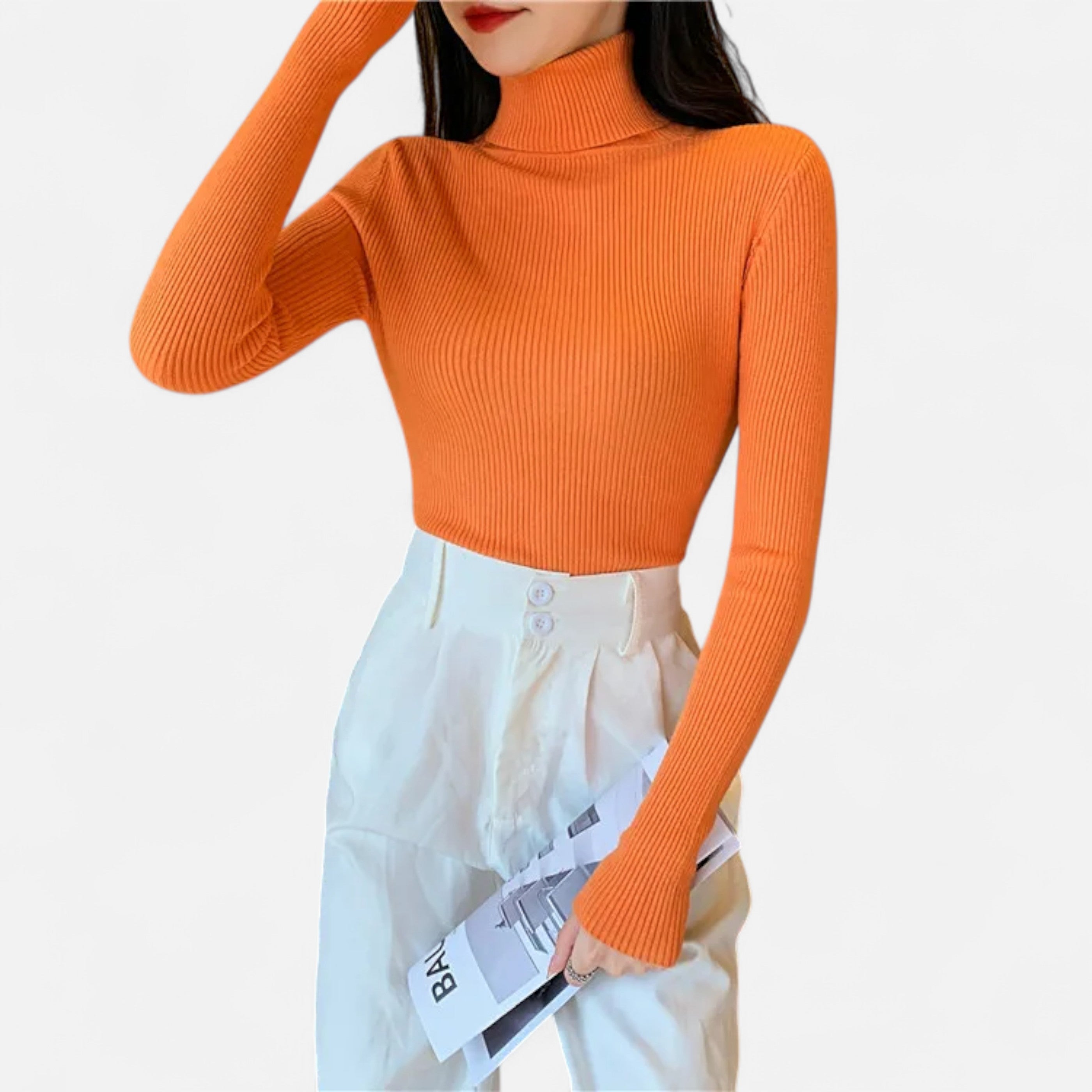 Women’s Ribbed Foldover Turtleneck Sweater for Winter Elegance
