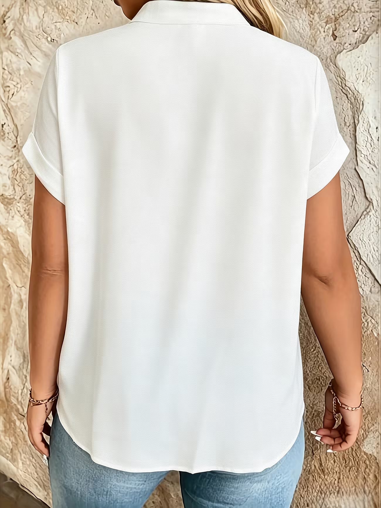 Elegant V Neck Stand Collar Women's Top Shirt