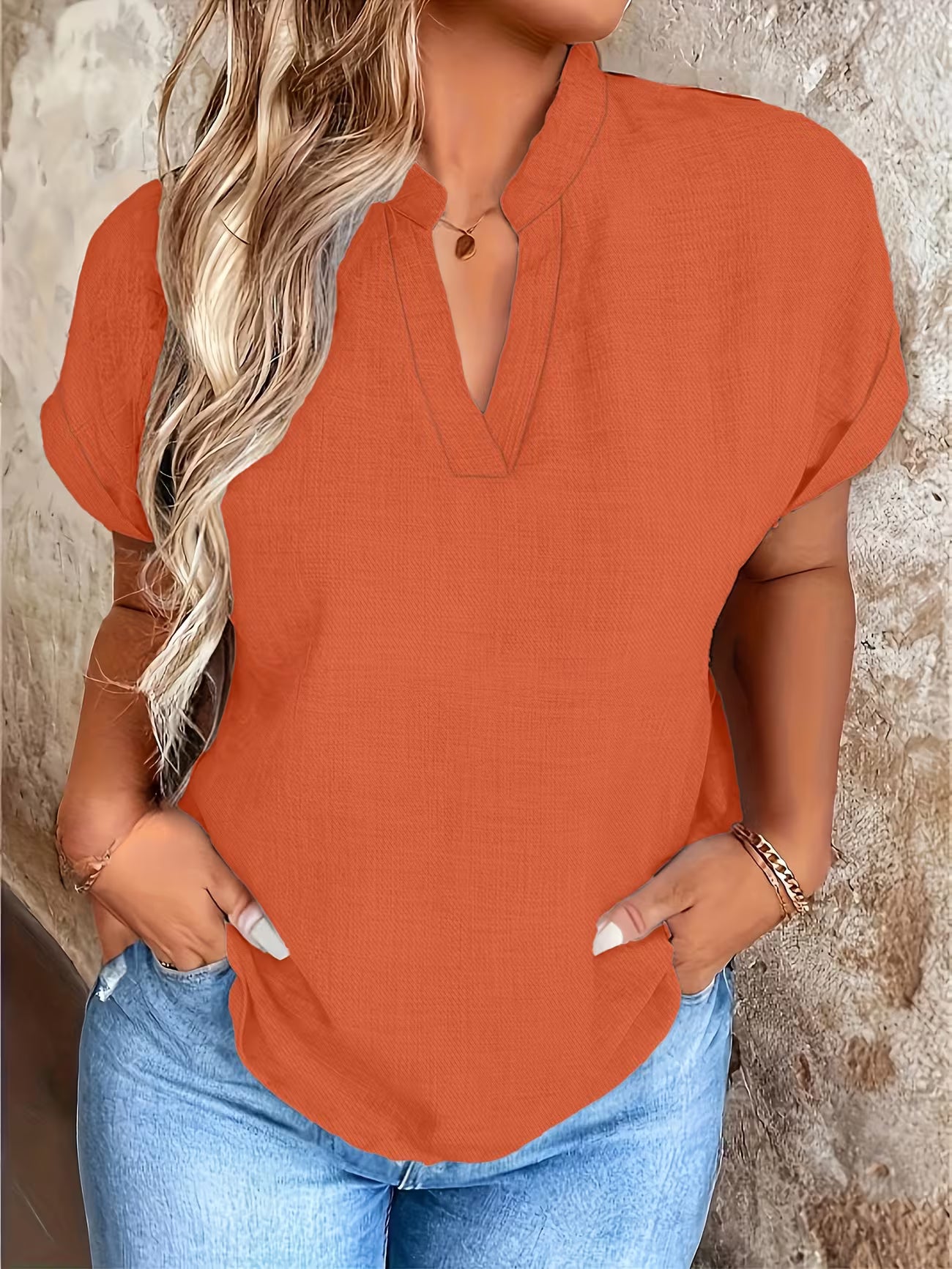 Elegant V Neck Stand Collar Women's Top Shirt