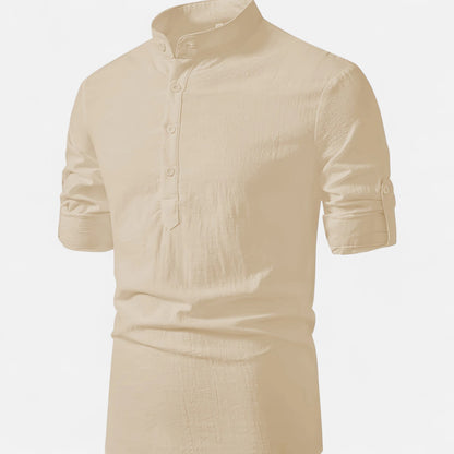 Dorevelle | Men’s Linen Henley – Heritage Collarless Style
