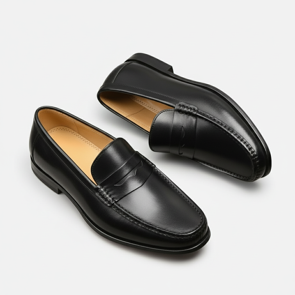 Dorevelle | Men’s Leather Penny Loafers – Almond Toe Slip-On