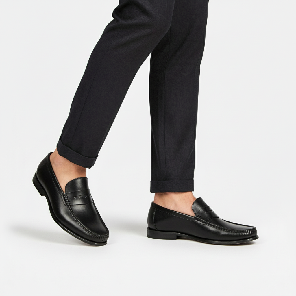 Dorevelle | Men’s Leather Penny Loafers – Almond Toe Slip-On