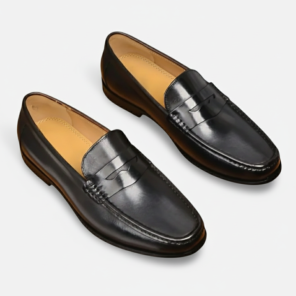 Dorevelle | Men’s Leather Penny Loafers – Almond Toe Slip-On