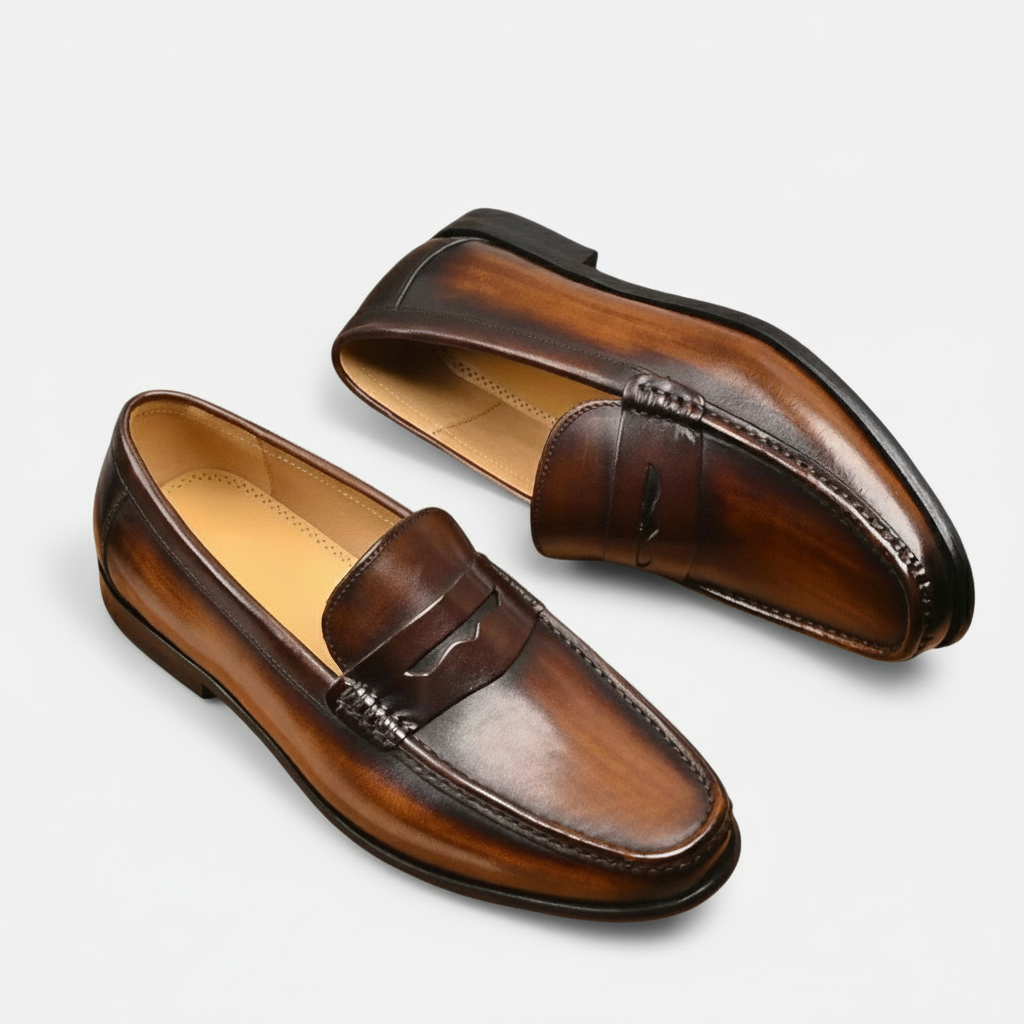 Dorevelle | Men’s Leather Penny Loafers – Almond Toe Slip-On