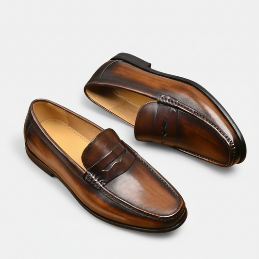 Dorevelle | Men’s Leather Penny Loafers – Almond Toe Slip-On