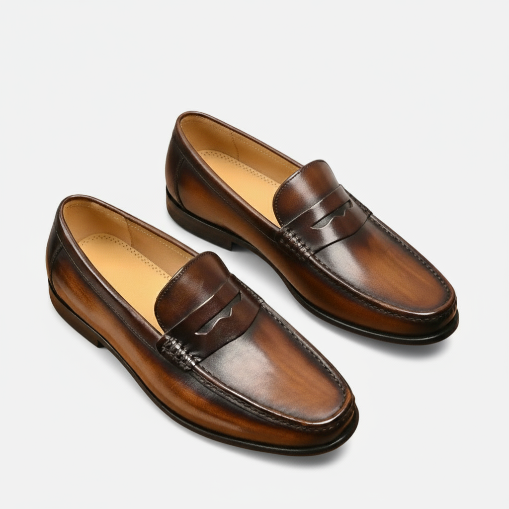 Dorevelle | Men’s Leather Penny Loafers – Almond Toe Slip-On