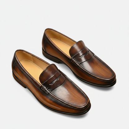 Dorevelle | Men’s Leather Penny Loafers – Almond Toe Slip-On
