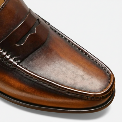 Dorevelle | Men’s Leather Penny Loafers – Almond Toe Slip-On