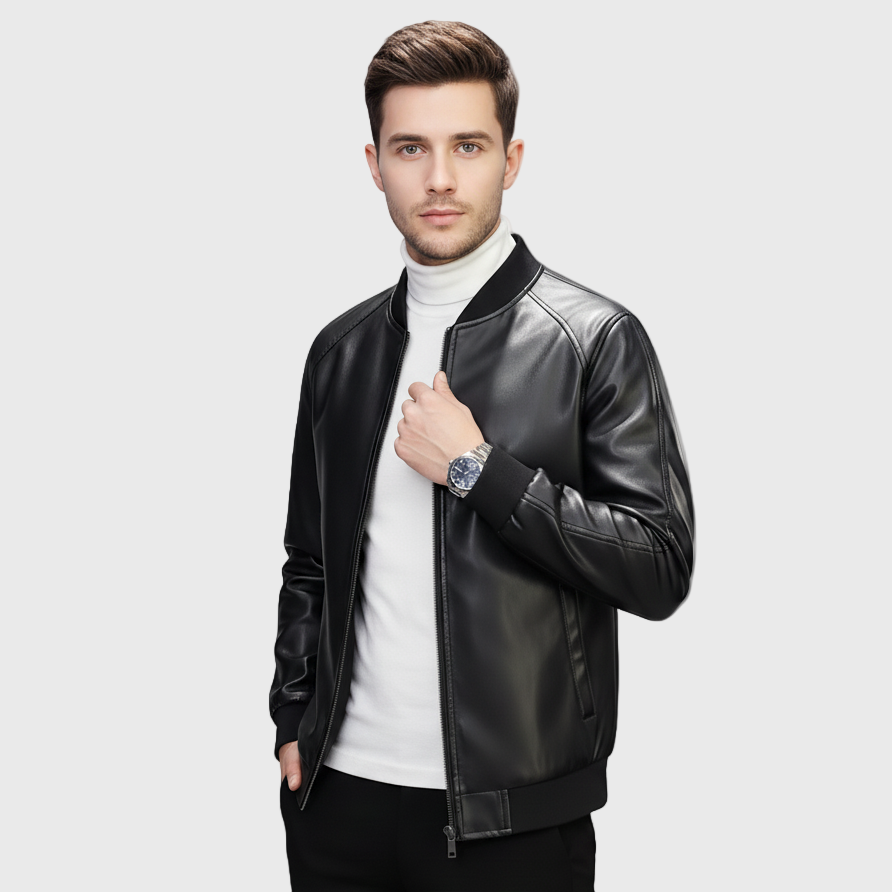Dorevelle | Men’s Leather Bomber Jacket – Classic Baseball Collar Design