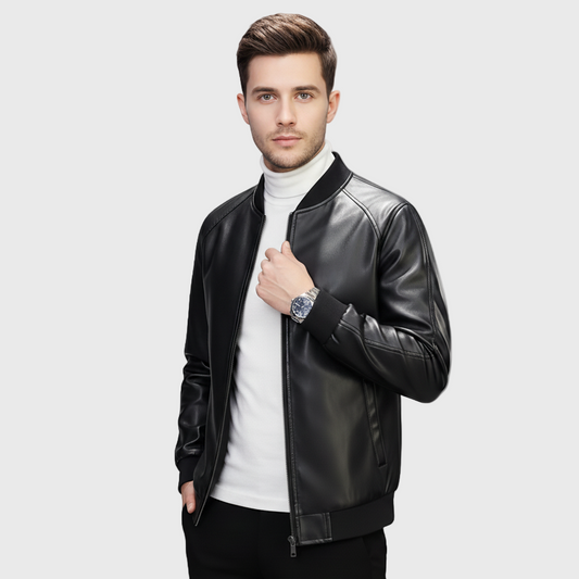 Dorevelle | Men’s Leather Bomber Jacket – Classic Baseball Collar Design