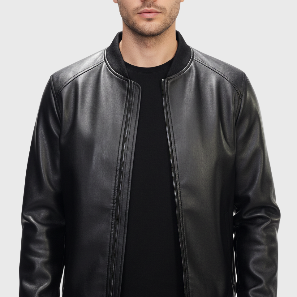 Dorevelle | Men’s Leather Bomber Jacket – Classic Baseball Collar Design