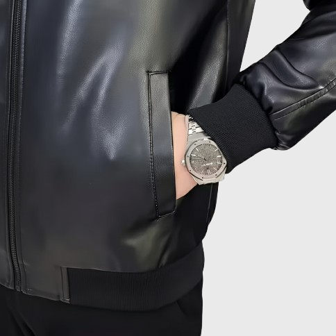 Dorevelle | Men’s Leather Bomber Jacket – Classic Baseball Collar Design