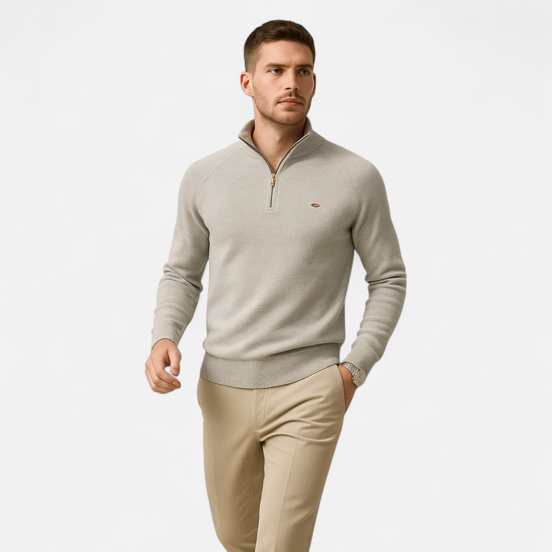 Men’s Cotton Zip Sweater High Collar Refined Knitwear for Cooler Seasons