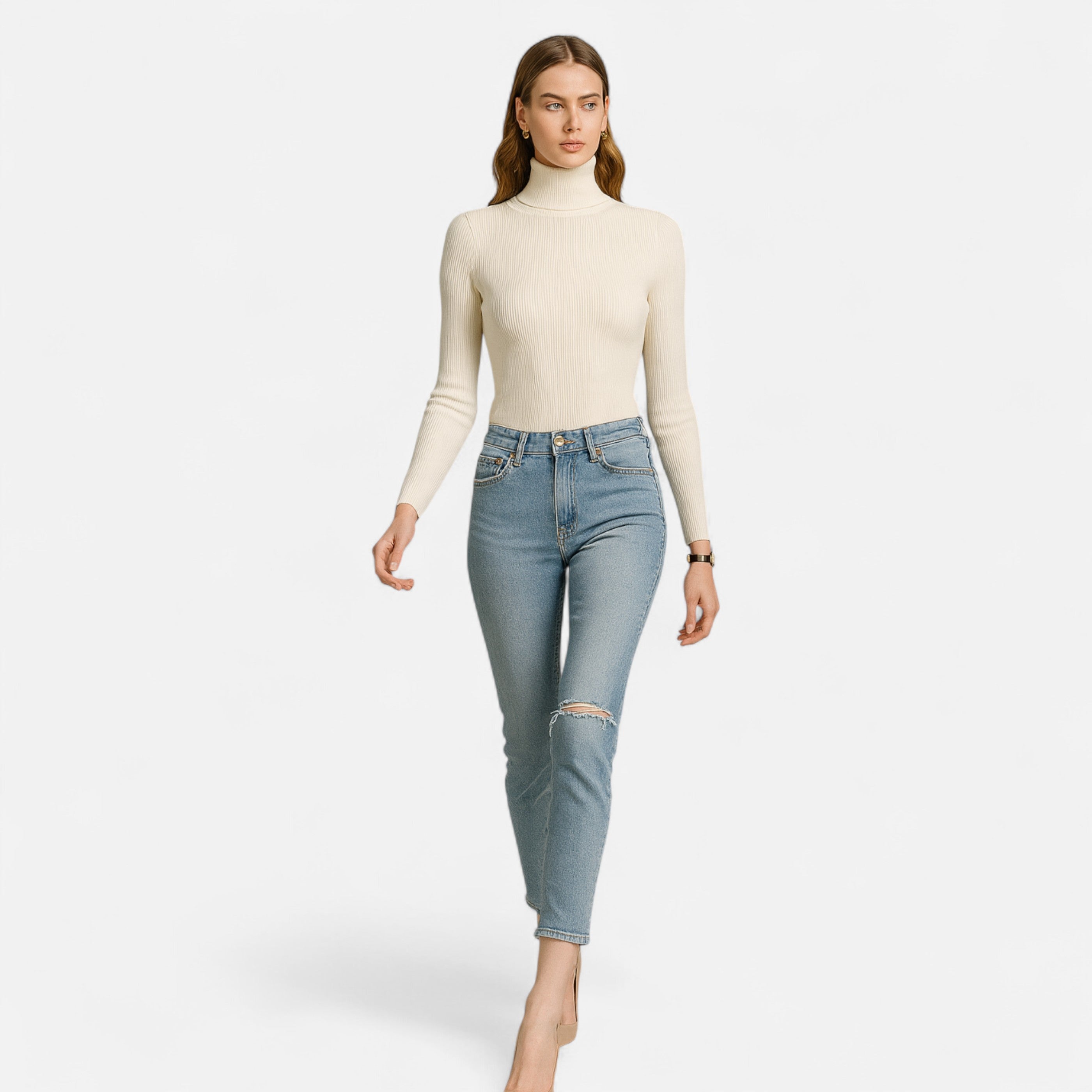 Women’s Ribbed Foldover Turtleneck Sweater for Winter Elegance