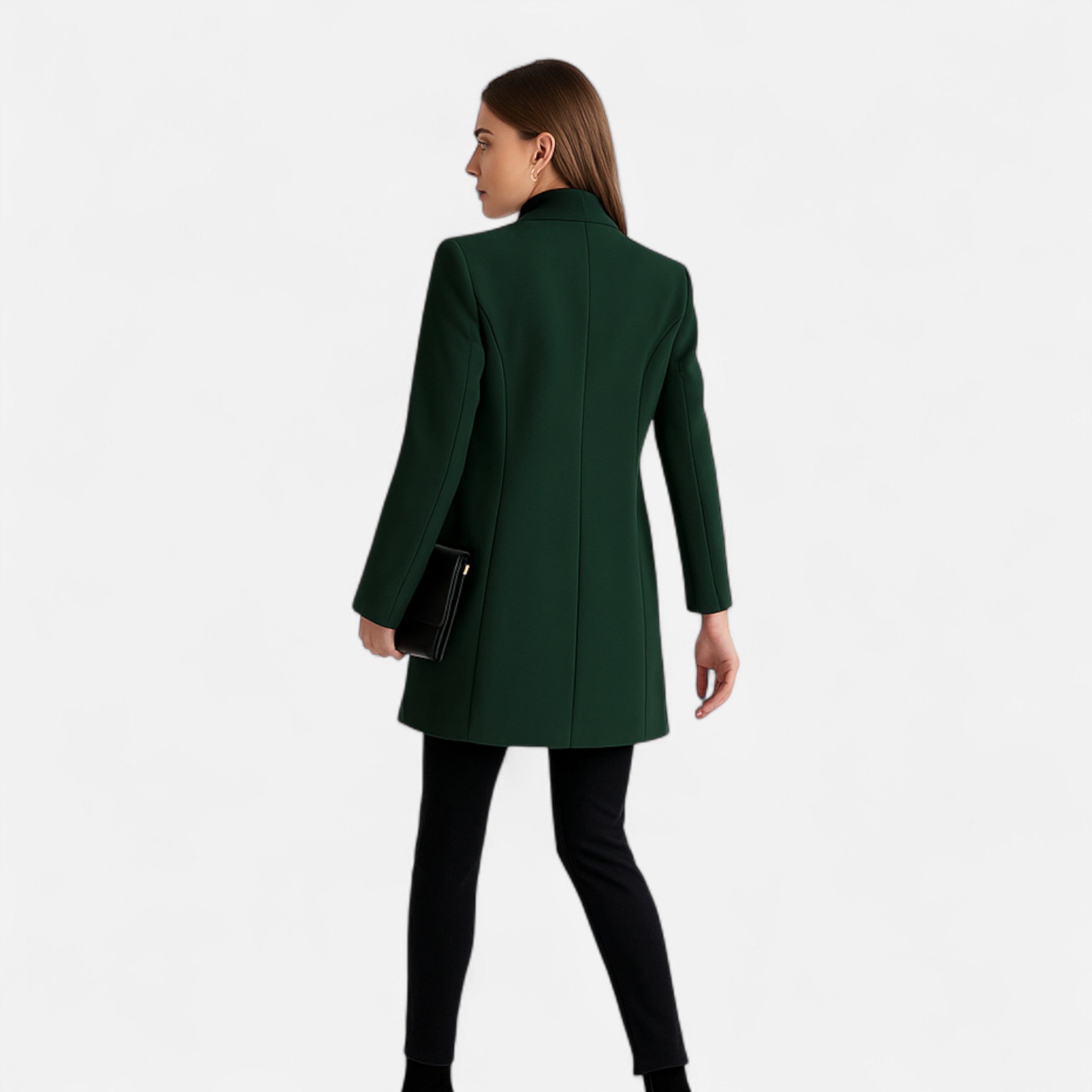Women’s Long Trench Coat with Raglan Sleeves and Asymmetrical Hem