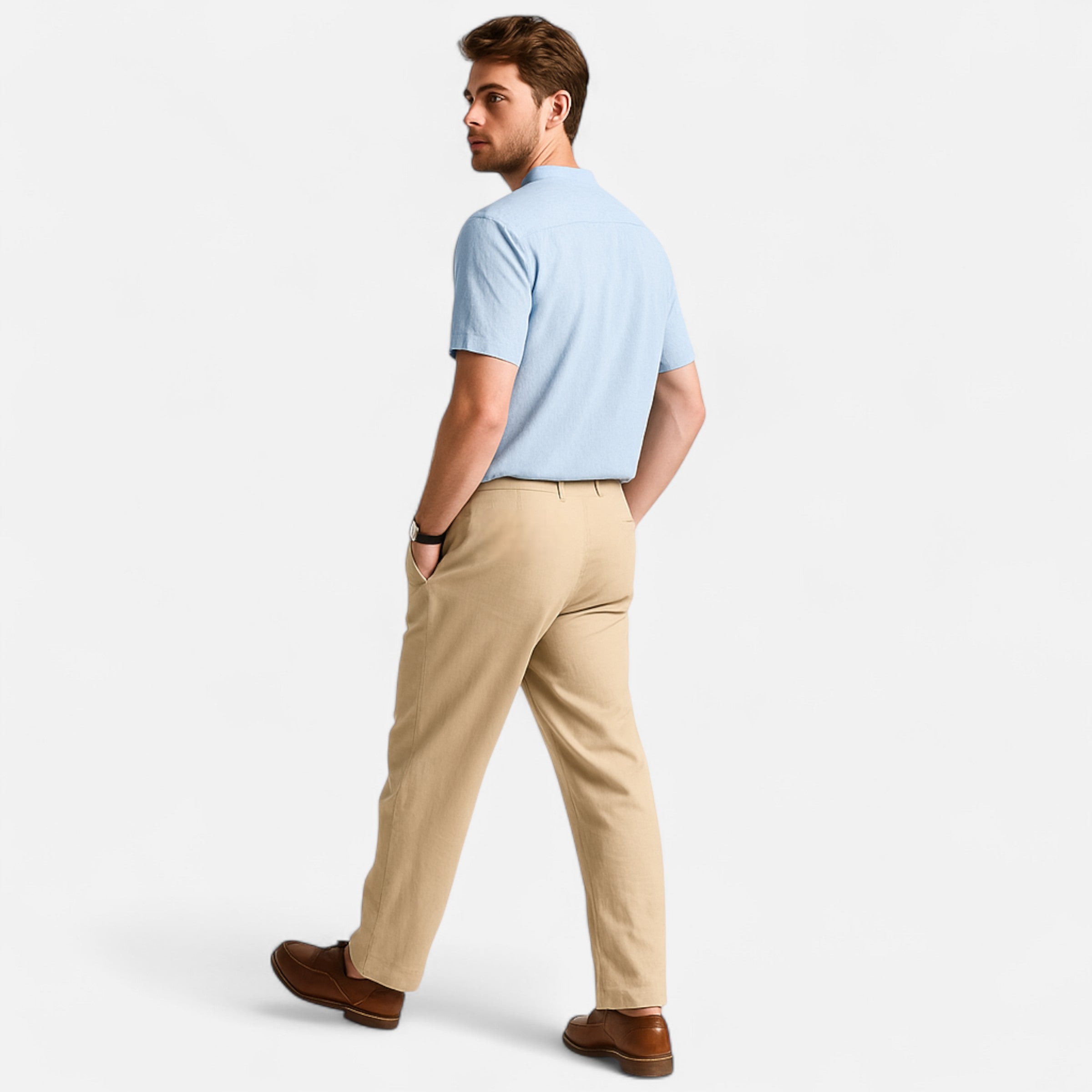 Men’s Linen Straight Leg Trousers Classic Tailored Comfort