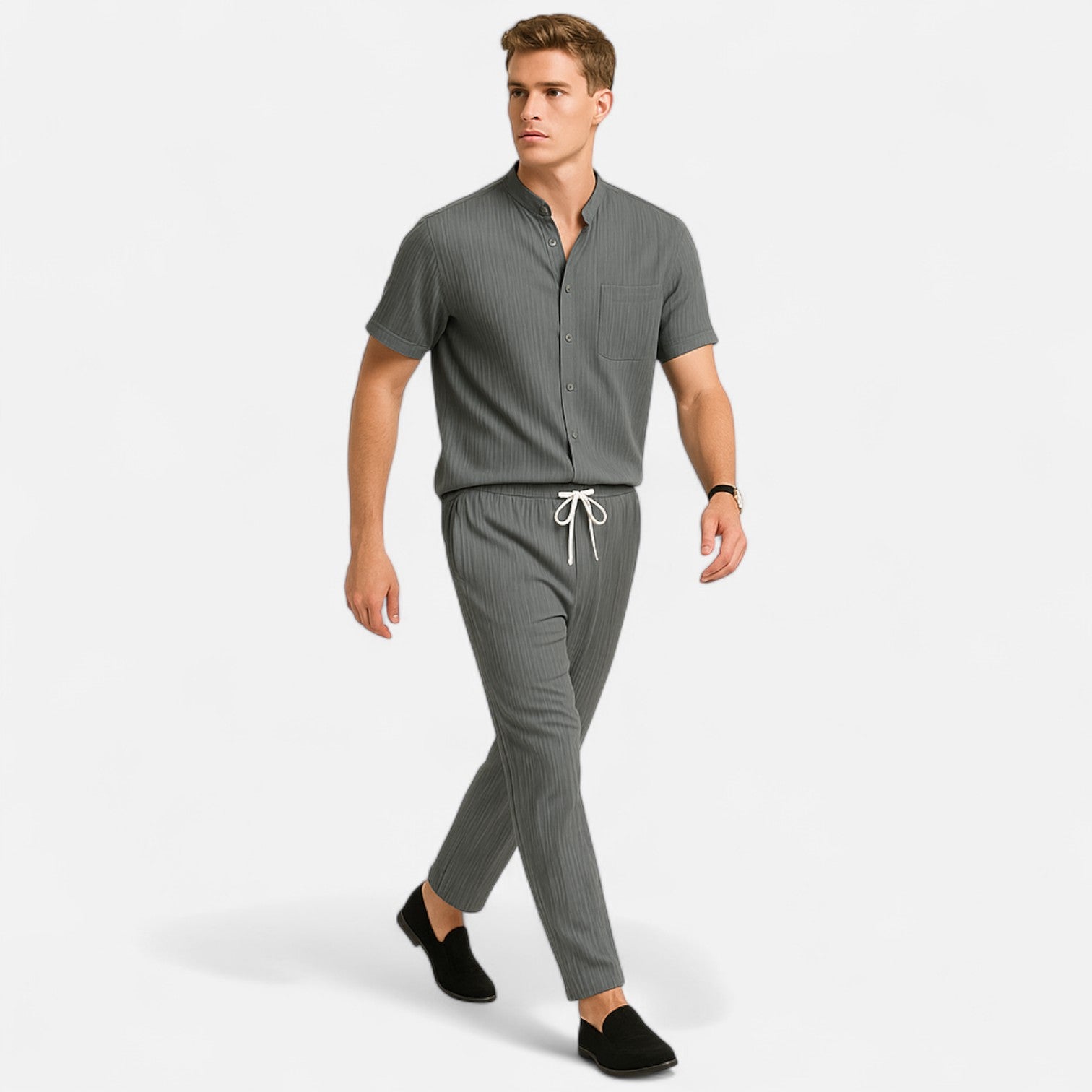 Men’s Lightweight Striped Summer Shirt and Trouser Set