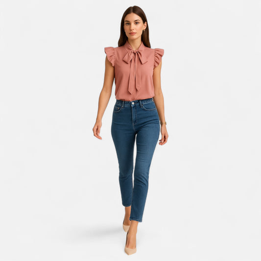 Dorevelle | Women’s Chiffon Blouse – Bow-Tie Sleeveless Style