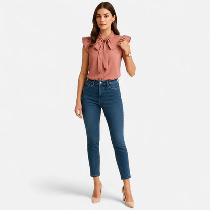 Dorevelle | Women’s Chiffon Blouse – Bow-Tie Sleeveless Style