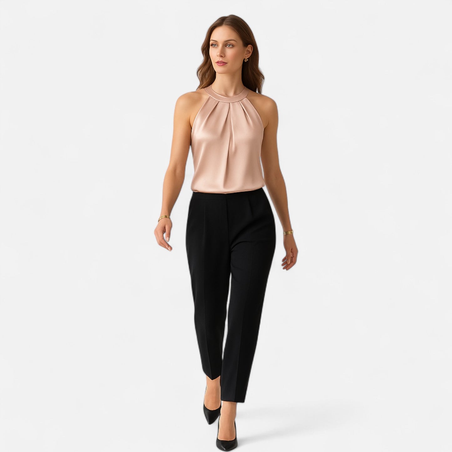 Dorevelle | Women’s Satin Blouse – Pleated Halter Style