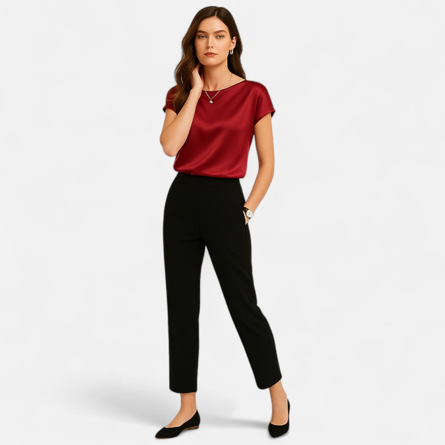Dorevelle | Women’s Satin Blouse – Short Sleeve Classic