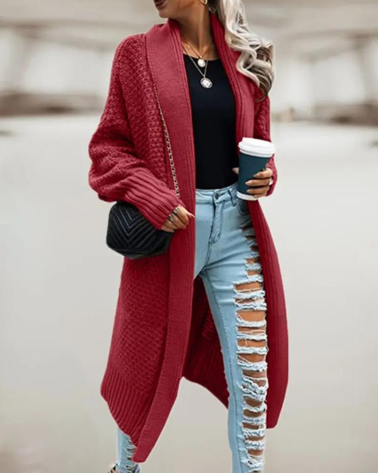 Women Hooded Long Button Knit Cardigan