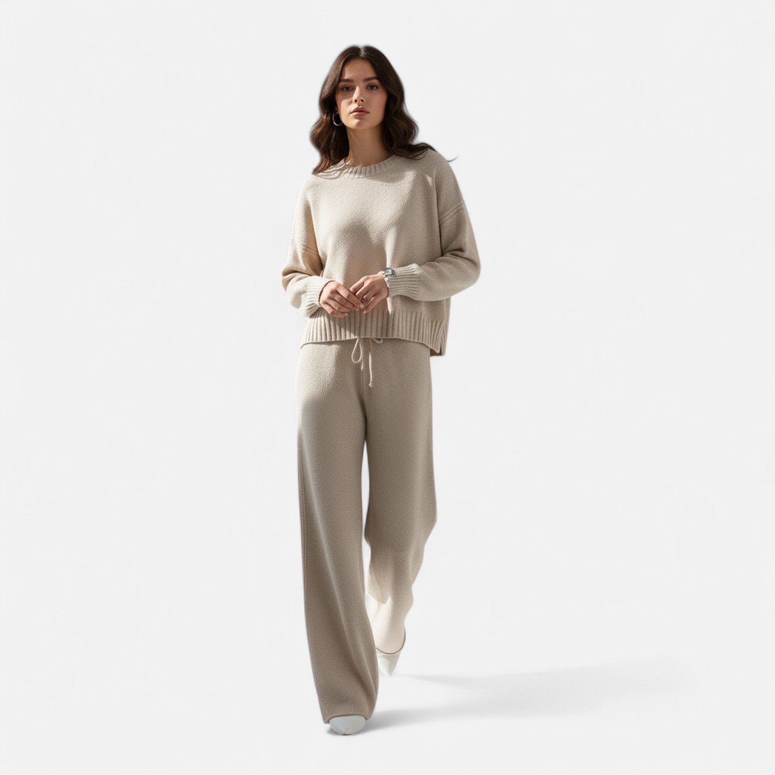 Women’s Cozy Knit Sweater and Wide-Leg Trousers Set