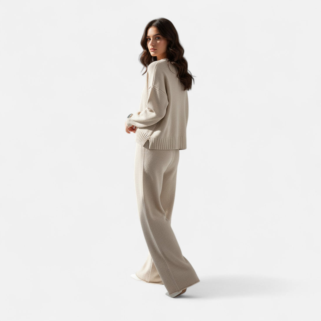 Women’s Cozy Knit Sweater and Wide-Leg Trousers Set