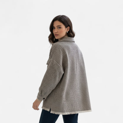 Dorevelle | Women’s Woollen Jacket – Grid Polo Collar Elegance