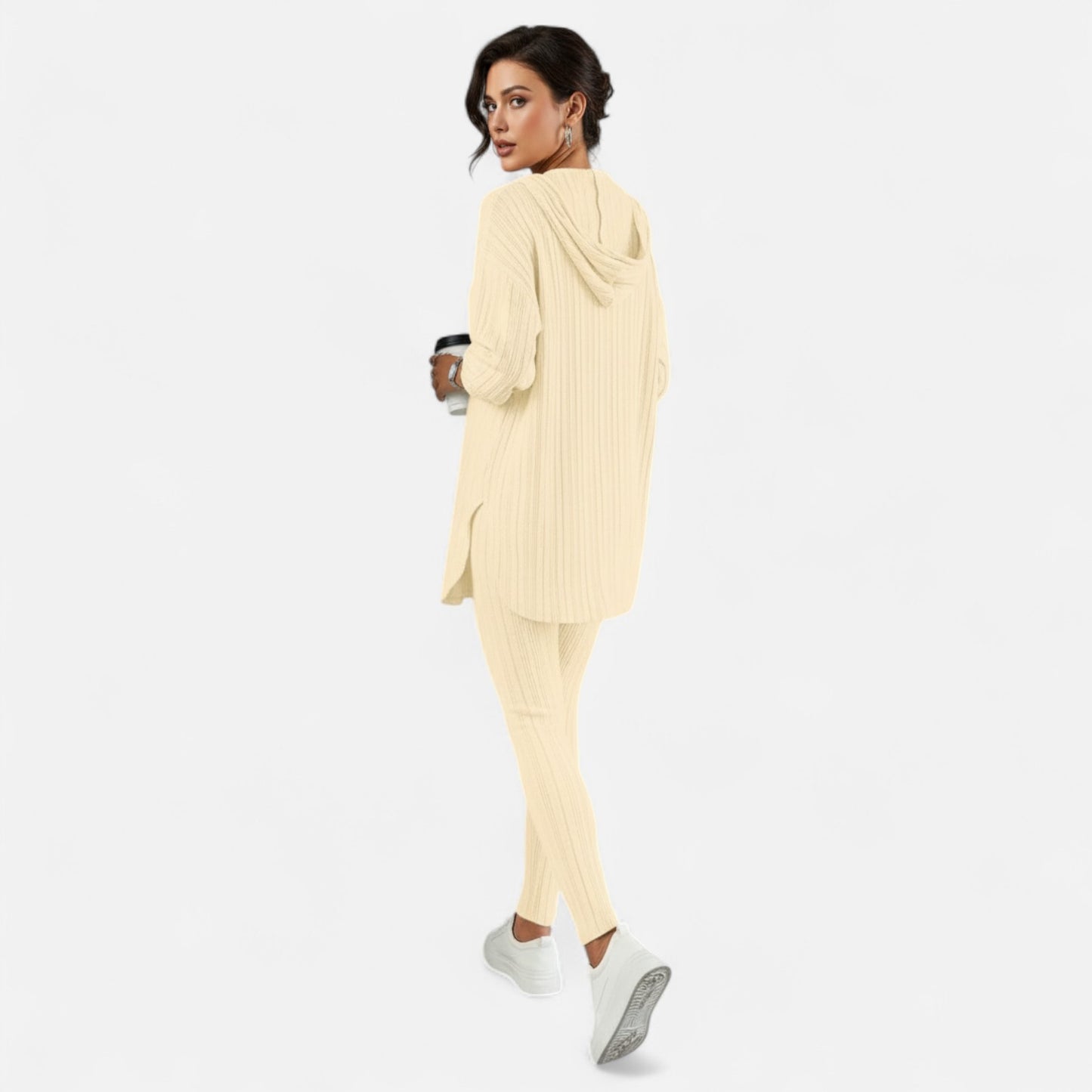 Dorevelle | Women’s Ribbed Set – Hooded Top & Skinny Pants