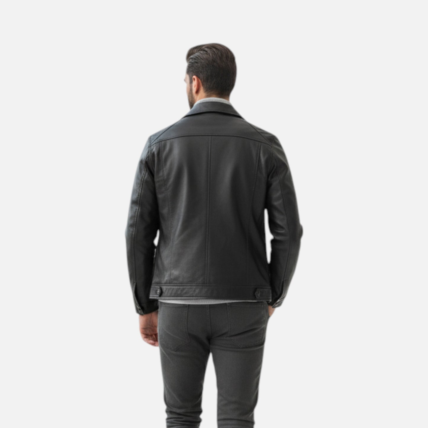 Dorevelle | Men’s Polo Leather Coat – Classic Straight-Hem Design
