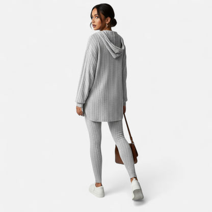 Dorevelle | Women’s Ribbed Set – Hooded Top & Skinny Pants