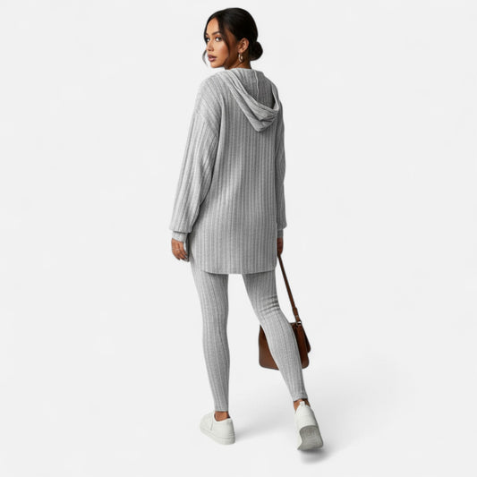 Dorevelle | Women’s Ribbed Set – Hooded Top & Skinny Pants