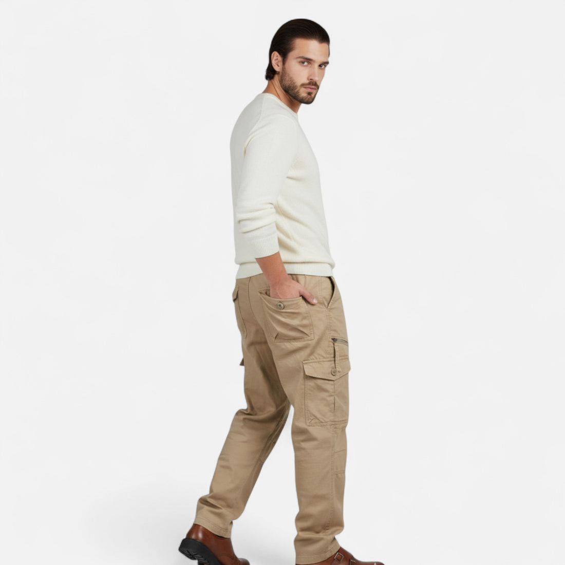 Men’s Military Inspired Cotton Cargo Trousers for Autumn
