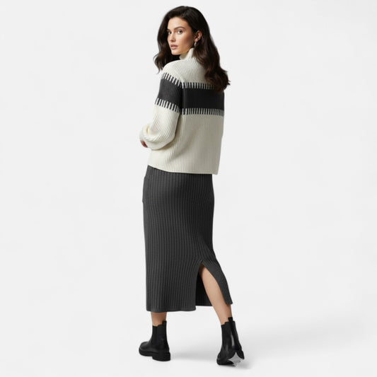 Dorevelle | Women’s Knit Set – High-Neck Pullover & Midi Skirt