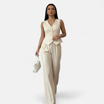 Sleeveless Button Up Blouse and Wide Leg Trousers Set for Women