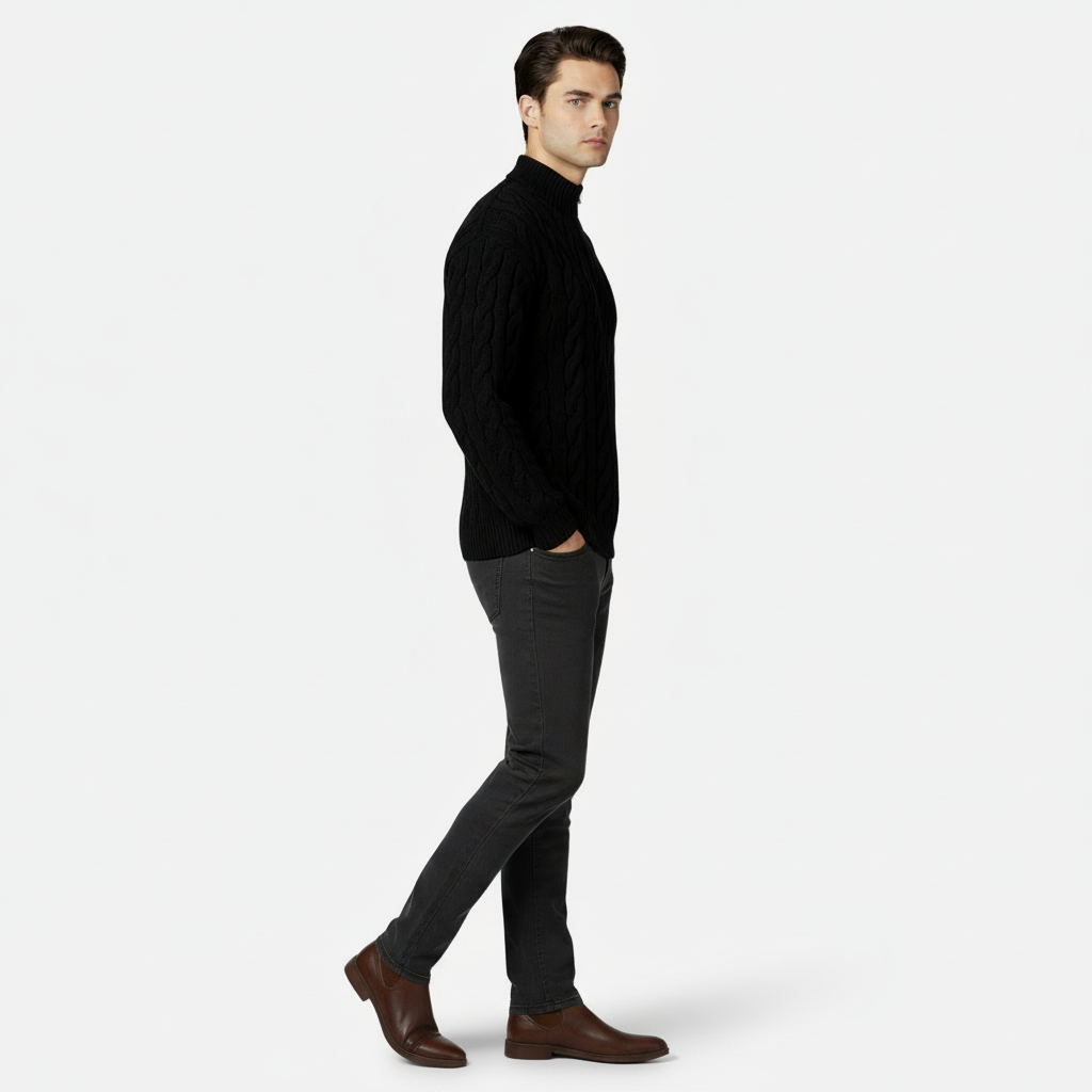 Dorevelle | Men’s Half Zip Cable Knit Sweater – Heritage Knit Pullover