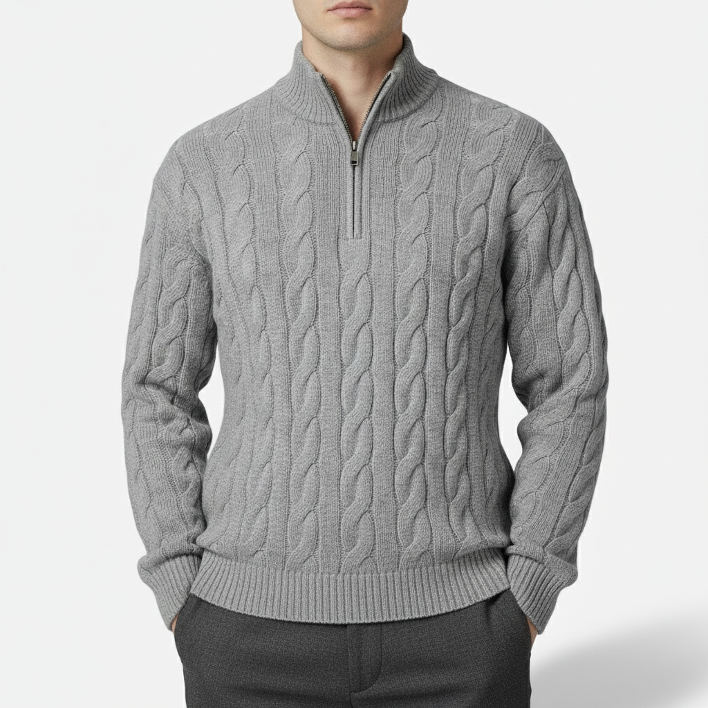 Dorevelle | Men’s Half Zip Cable Knit Sweater – Heritage Knit Pullover