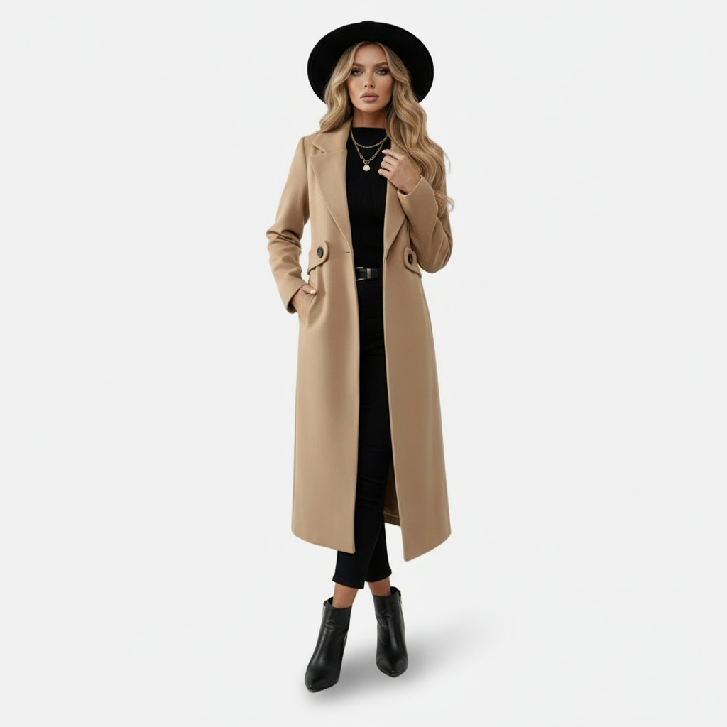 Dorevelle | Women’s Longline Wool Blend Coat – Tailored Notched Collar