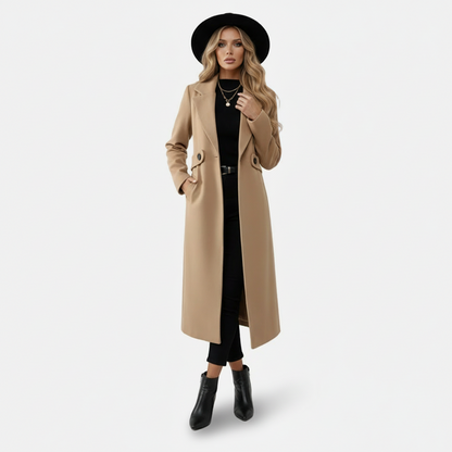 Dorevelle | Women’s Longline Wool Blend Coat – Tailored Notched Collar