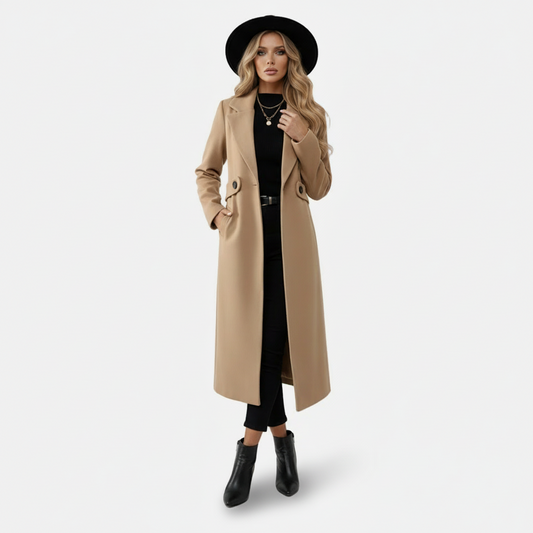 Dorevelle | Women’s Longline Wool Blend Coat – Tailored Notched Collar