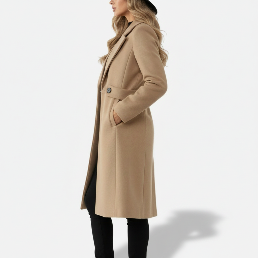 Dorevelle | Women’s Longline Wool Blend Coat – Tailored Notched Collar